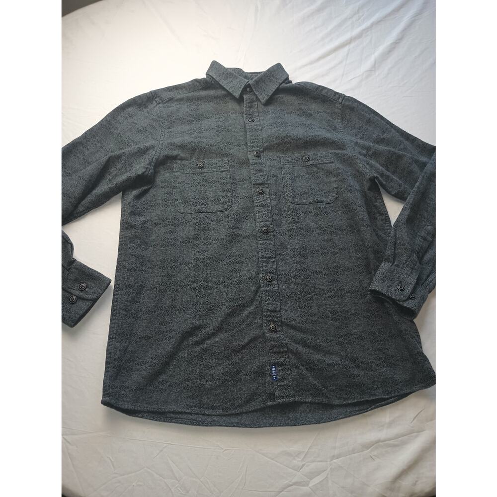 ROWM Flannel Long sleeve‎ Button Shirt Mens Medium Black Gray Photo Fall Holiday